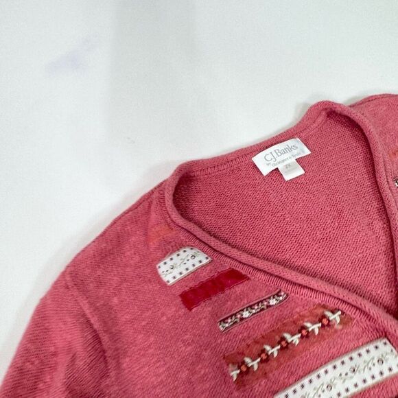 CJ Banks Cardigan Sweater Womens 2X Pink Hemp Blend Knit ARtsy V Neck Grandma - Picture 3 of 8